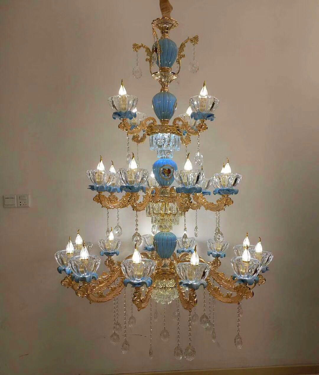 玻璃琉璃組合蠟燭造型多層吊燈
